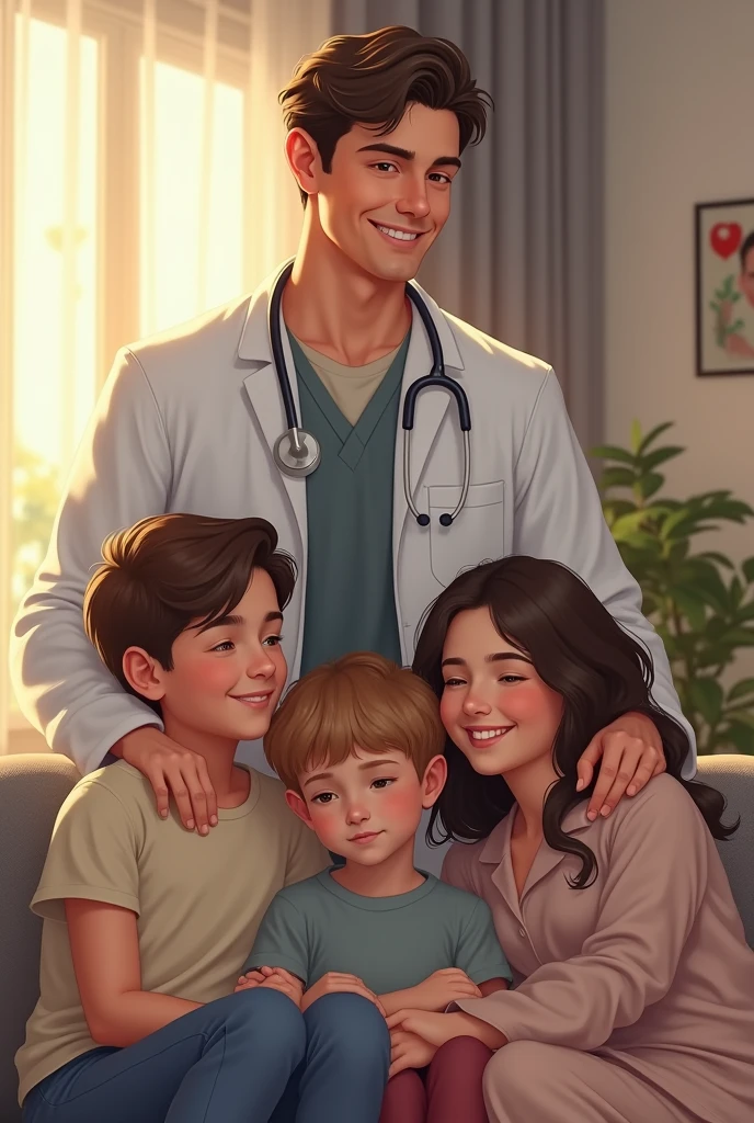 young male doctor with his family