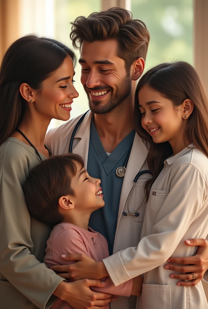 young male doctor with his wife and his family