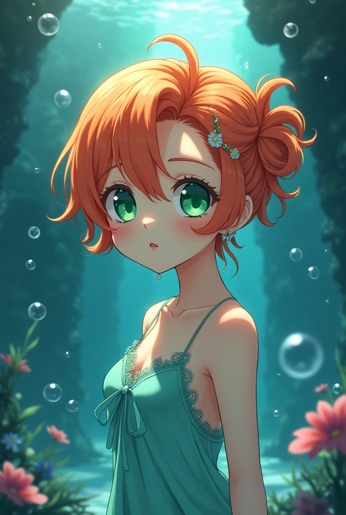 Wallpaper,masterpiece,High resolution,8K, anime
(Misty_Pokemon)(1 18-year-old girl)
(Orange Hair,one side up hair,Big green eyes,Small breasts,Skinny) cute girl, siren, kiss
I can feel the spirit in my eyes. ((Amazingly absurd)), Attention to detail, high quality, A sunken ruin, water、Surrounded by bubbles、A world of deep blue、Overall, a work in deep blue tones