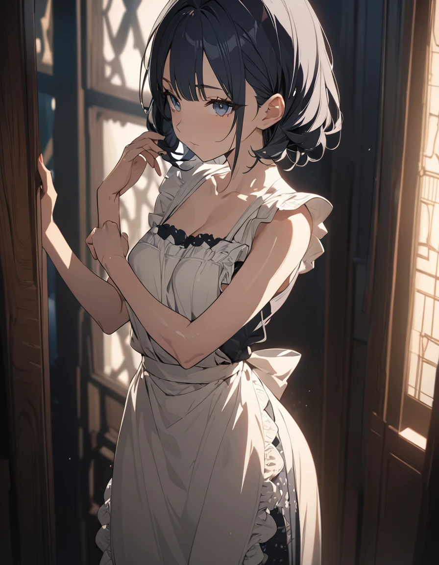 anime girl in a maid outfit holding a knife in her hand,  in dress, guweiz, guweiz on artstation pixiv, guweiz on pixiv artstation, artwork in the style of guweiz, cushart krenz key art feminine, anime moe artstyle, detailed digital anime art, clean detailed anime art