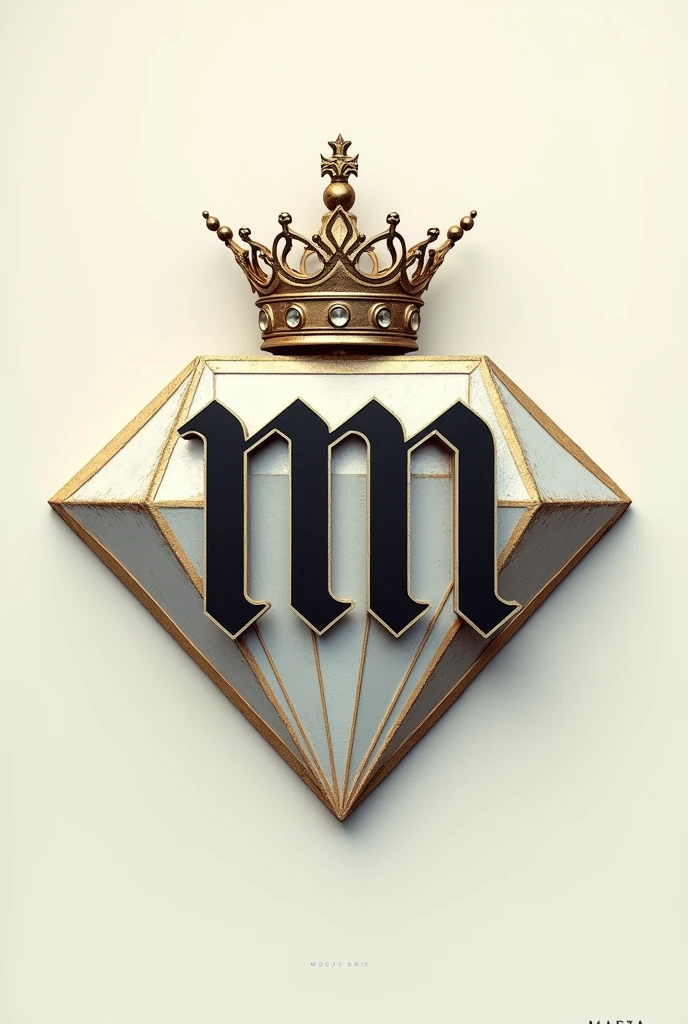 Typografi font written "MM" bold,artistic,with diamond beside it,with a crown on top of it