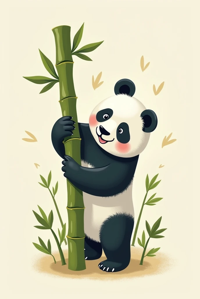 Panda hand holding bamboo stock illustration