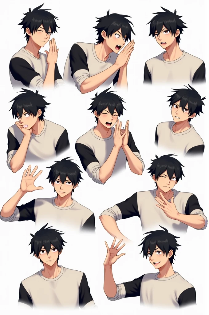 ByYossi11 my character is male, has black hair, a white sweater with black sleeves, making gestures and faces