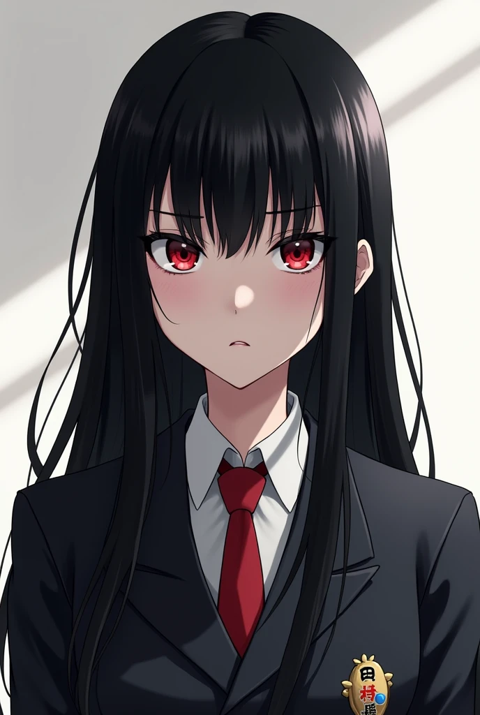 Cold, serious student council girl, Japanese Hime black hair, red eyes