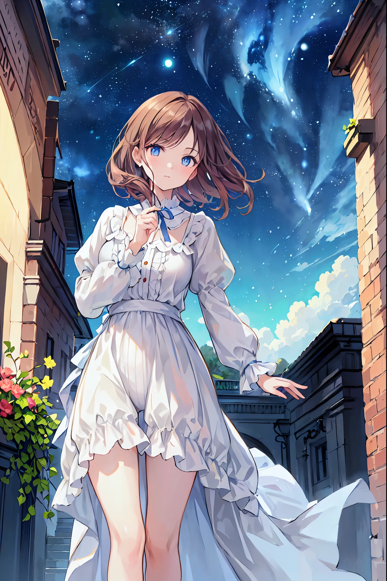 
((masterpiece:1.4, Highest quality)), (Realistic photos:1.4), 
((1 person)), (Otherworldly beauty), (dream-like),
(超High resolution:1.2), Very delicate and beautiful, wonderful, Very detailed CG Unity 8k wall paper, Very detailed, High resolution, 
Soft Light, Beautiful details, Very detailed eyes and face, Beautiful and detailed nose, Beautiful and detailed, 
(Dressed in late 19th century French costume:1.3), (In front of the cafe in the evening:1.3),Cinderella Time Movie Lighting, Perfect Anatomy, Slender body, (Parted bangs),
(The world of impressionist painting:1.5), (Impressionist light and colour), (「Cafe terrace at night」),
Cowboy Shot，Her enchanting grey-blue eyes shine like stars，Brown Hair，Shortcuts，Messy Hair，Slender beauty，Hall々A positive attitude，Small box，Beautiful legs