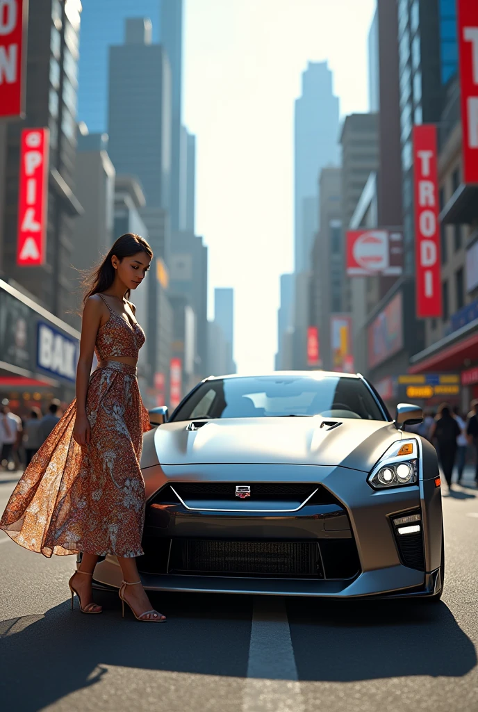 Gtr in middle of the city walk beutiful girl wear beautiful dress in side of road