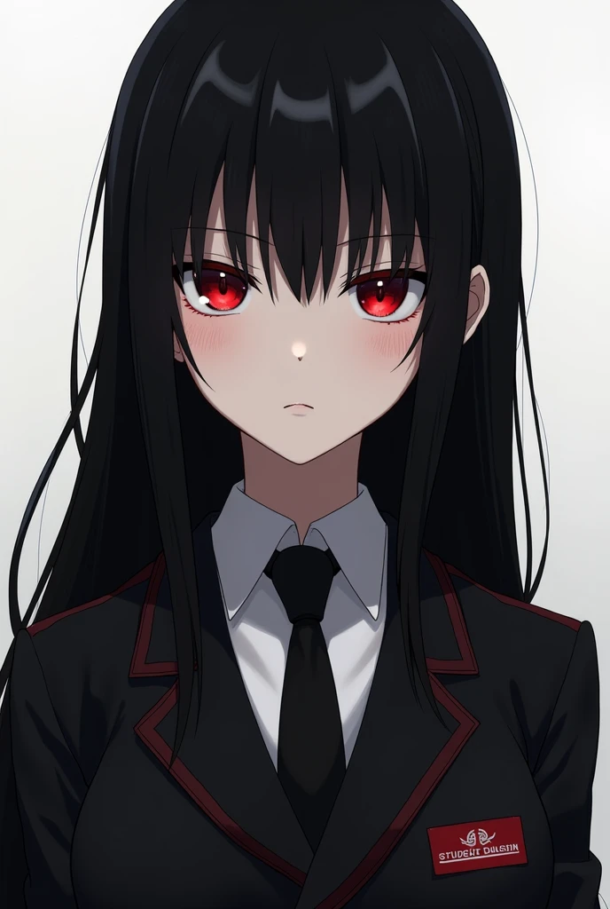 Cold, serious student council girl, Japanese Hime black hair, red eyes