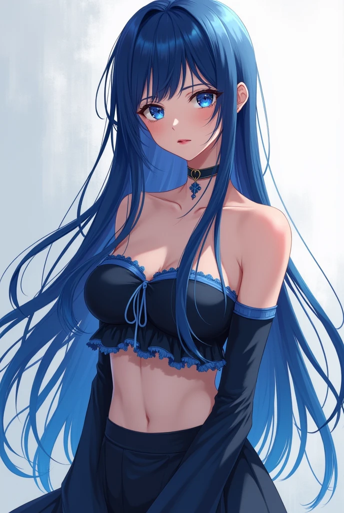 Masterpiece, Best Quality, highres, 1Girl, Solo, blue hair, long wavy hair, blue Eyes, Upper body only, stone wall background, no shirts, no pants, blue brassiere, blue underwear, large slave collar, leash, angry face with tears, handcuffs, hands tied