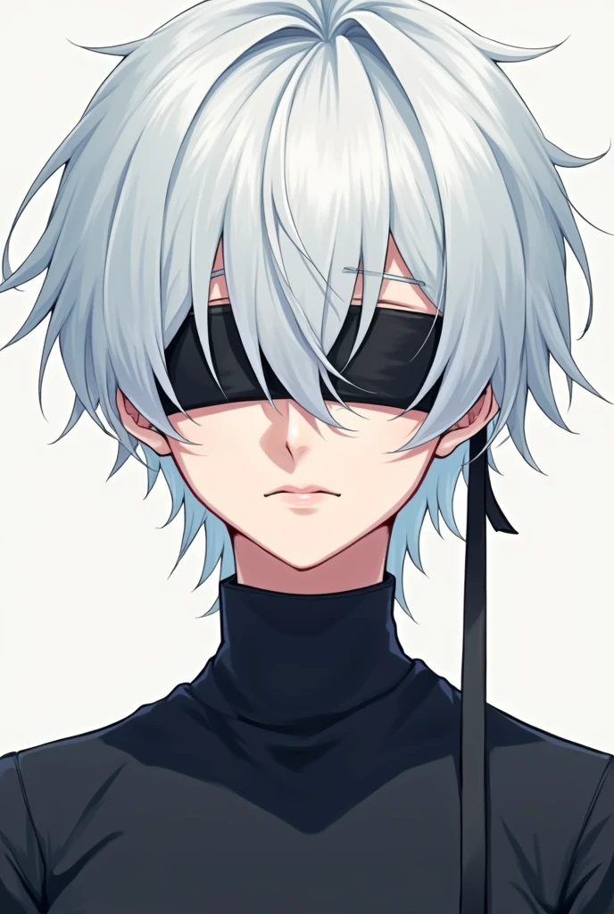 A anime boy with white hair and blindfold or he's eyes 