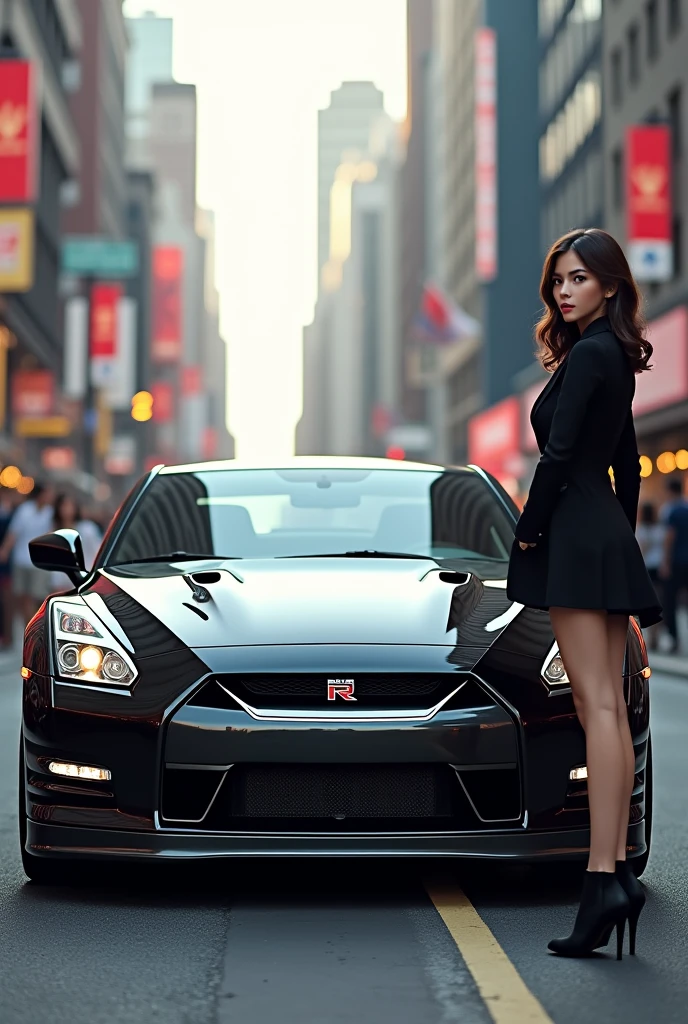 Gtr in middle of the city walk beutiful girl in side of road
Not a front of car