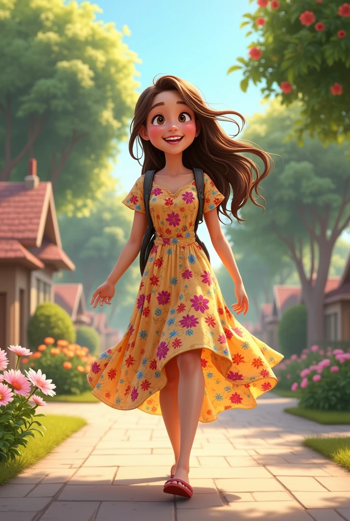 a gril in floral dress love me and ho to school