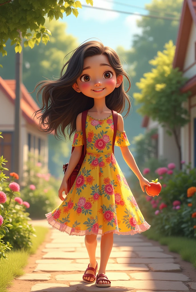 a gril in floral dress love me and ho to school 