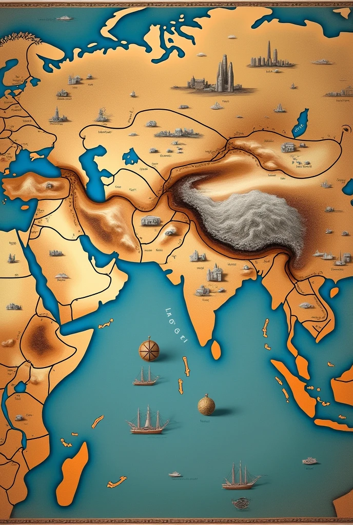 Image: A historical trade map (e.g., Silk Road) or an image of early ships or trade routes to illustrate early forms of globalization..