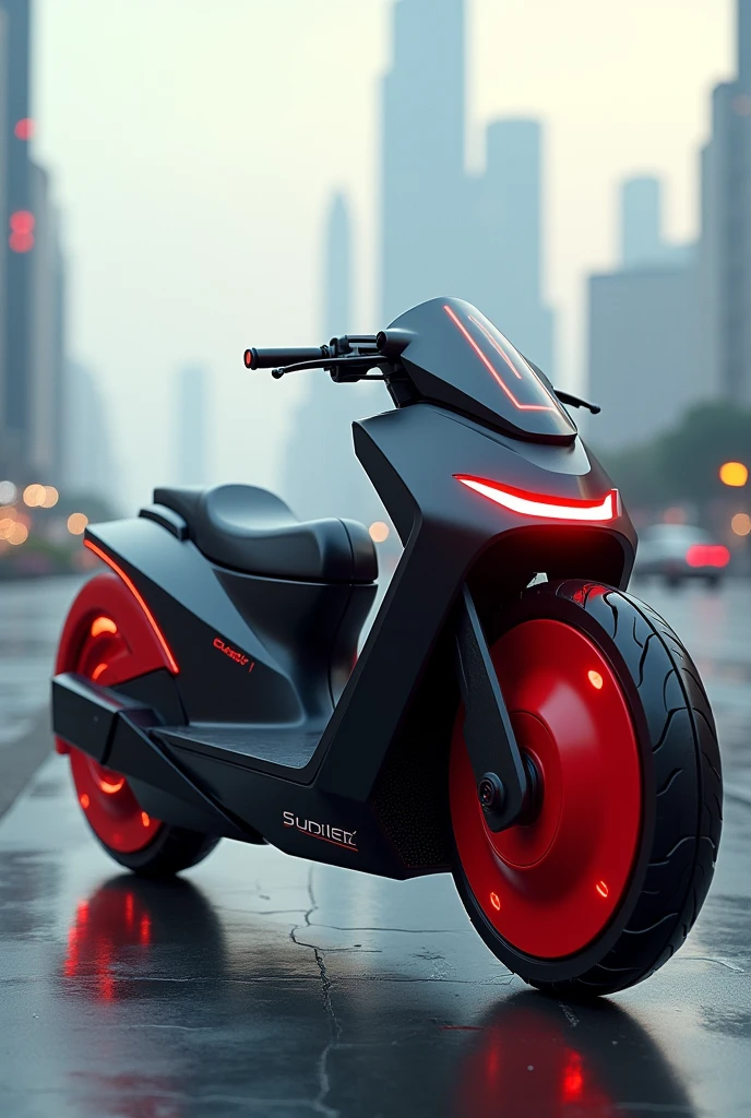 A futuristic super scooty  black and red combination 
