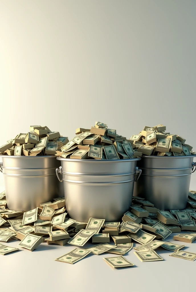 three buckets full of money, put in the left, middle, right position