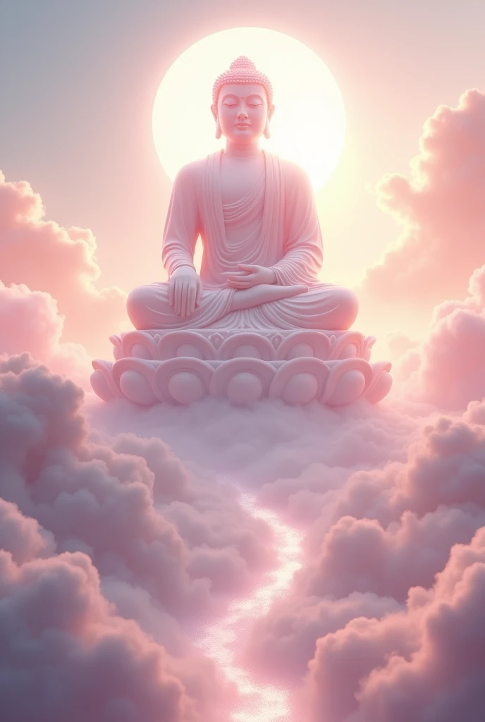 ((masterpiece)),(最high quality)),Chinese style,In the sky, The clouds form a giant transparent and shining white jade Maitreya Buddha statue,Thick Clouds,The sun shines,Pilgrims' Path,Ultra-realistic,Ultra-photorealism,pink,8k,High resolution,high quality,Masterpieces,Ultra-fine,(((OC Renderer)))