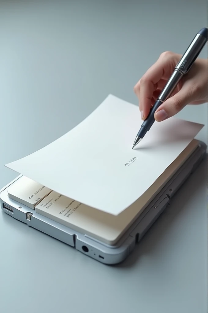 a notepad created with a high technology pad with only one sheet. The sheet was made from a special, possibly futuristic material that allows create another pad when the user reached the end or bottom part of the sheet upon flipping the page. The notepad uses a mechanical or material-based mechanism to create a new page. Additionally, it has materials that can recognize the ink that indicates the page's end.