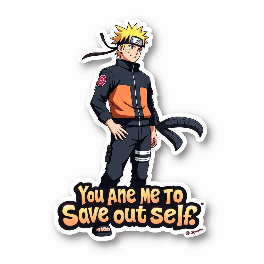 Sticker, "Believe in yourself, and you can achieve anything!"
- Naruto stands tall, radiating positive energy and inspiration, on a white background, Detailed