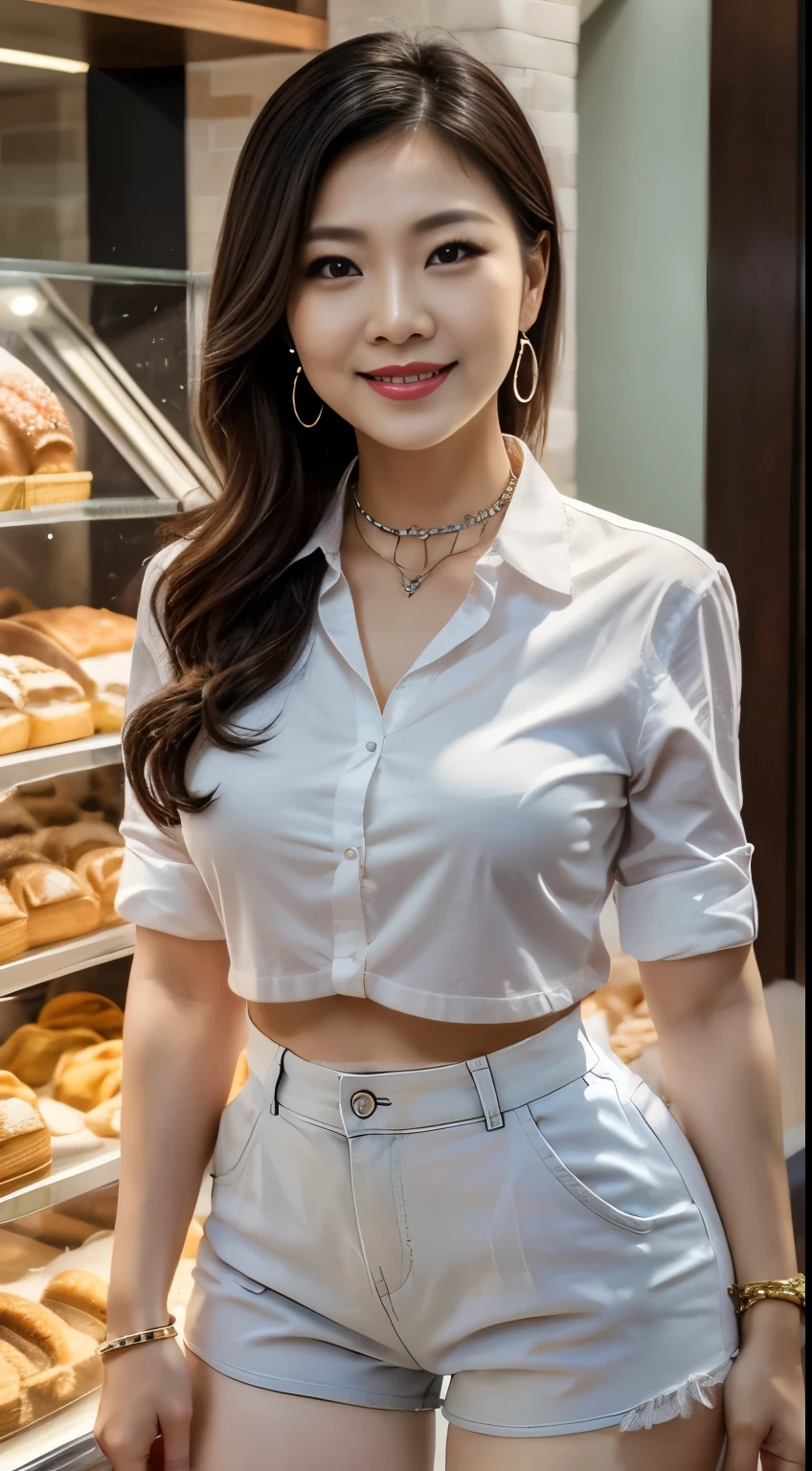 7　mom　milf　Chinese Lady　large earring　Big choker　navel piercing decoration　A bracelet　realisitic　Gorgeous Madame Beautiful Mature Woman　sexly　Smile　Gentle woman navel piercing　４K　High quality　Gorgeous Madame Beautiful Mature Woman