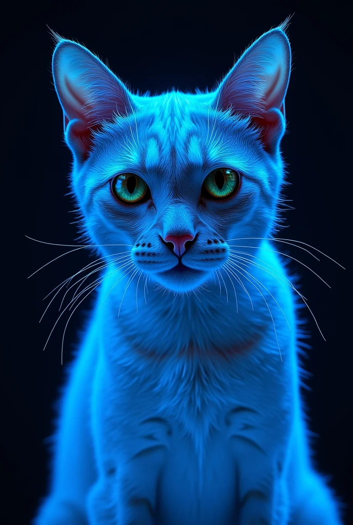 Fluorescent Color, 1 cat,Blue fluorescence, Upper Body, Shiny hair, dark, Throw, Dynamic Angle, (((main part))), (((Better quality))), ((Extremely detailed)), (illustration), (Detail Light), ((Extremely beautiful)), dramatic_shadow, Light_track, reflection, Ultra-high resolution, laser