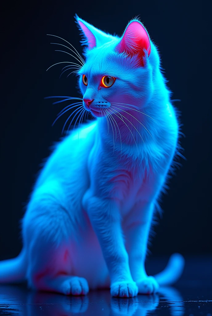 Fluorescent Color, 1 cat,Blue fluorescence, Upper Body, Shiny hair, dark, Throw, Dynamic Angle, (((main part))), (((Better quality))), ((Extremely detailed)), (illustration), (Detail Light), ((Extremely beautiful)), dramatic_shadow, Light_track, reflection, Ultra-high resolution, laser