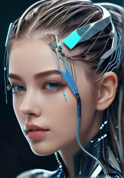 A beautiful futuristic cybernetic girl with hair with strands of neural networks, Futurism, UHD, super detail, best quality, 8k