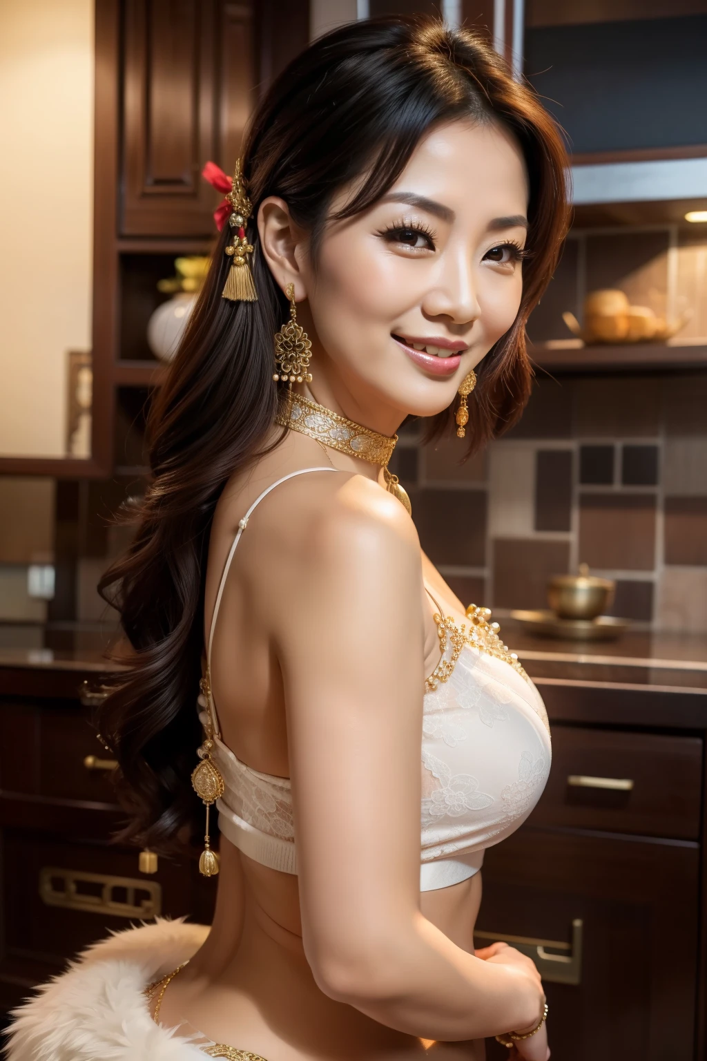 75 years old mom milf Chinese Lady large earring Big choker navel piercing decoration A bracelet realisitic Gorgeous Madame Beautiful Mature Woman sexly Smile Gentle woman navel piercing 4K High quality Gorgeous Madame Beautiful Mature Woman