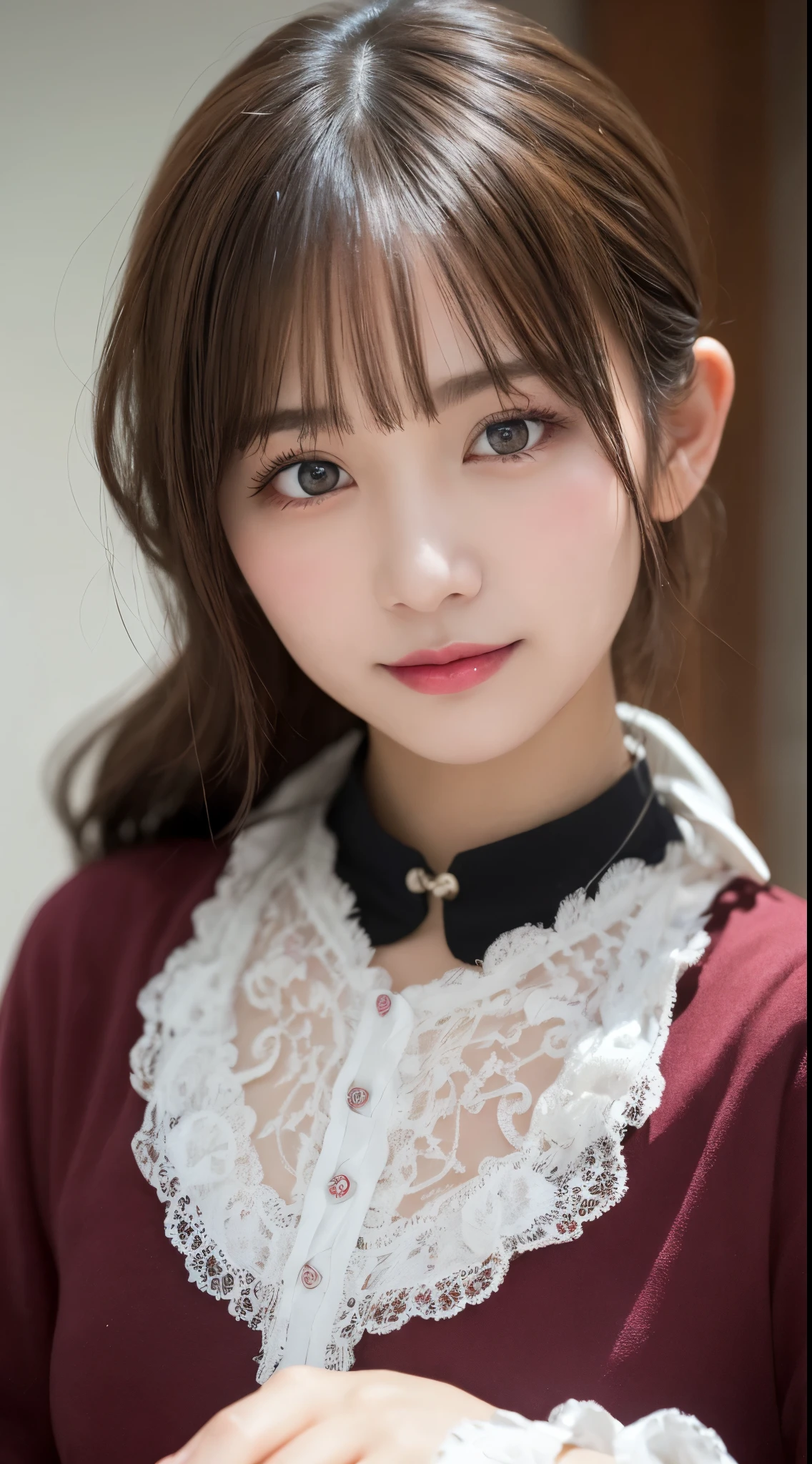 Highest quality, shape, Very detailed, In detail, High resolution, 8k wallpaper, Perfect dynamic composition, Beautiful attention to detail, ランダムなcute髪,,Natural color lip,smile、20-year-old girl、cute、常にBlur the background,Perfect and beautiful face,Photograph only the face,Beautiful and elaborate face、Slim face and shape,Big eyes、Putting on gal makeup,Blur the background,Blur the background,Face close-up、Real human skin,Detailed skin:1,4、RAW Photos、Actual Photos、Gal Fashion（Harajuku）