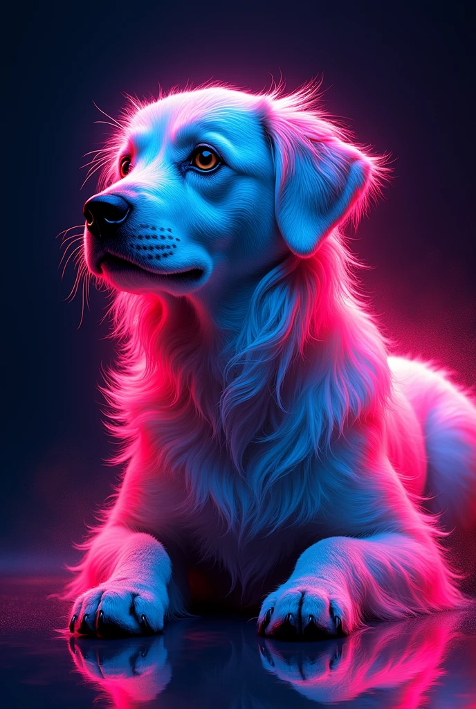 Fluorescent Color, 1 dog,Color fluorescence,  Upper Body, Shiny hair,  dark, Throw, Dynamic Angle, (((main part))), (((Better quality))), ((Extremely detailed)), (illustration), (Detail Light), ((Extremely beautiful)), dramatic_shadow, Light_track, reflection, Ultra-high resolution, laser