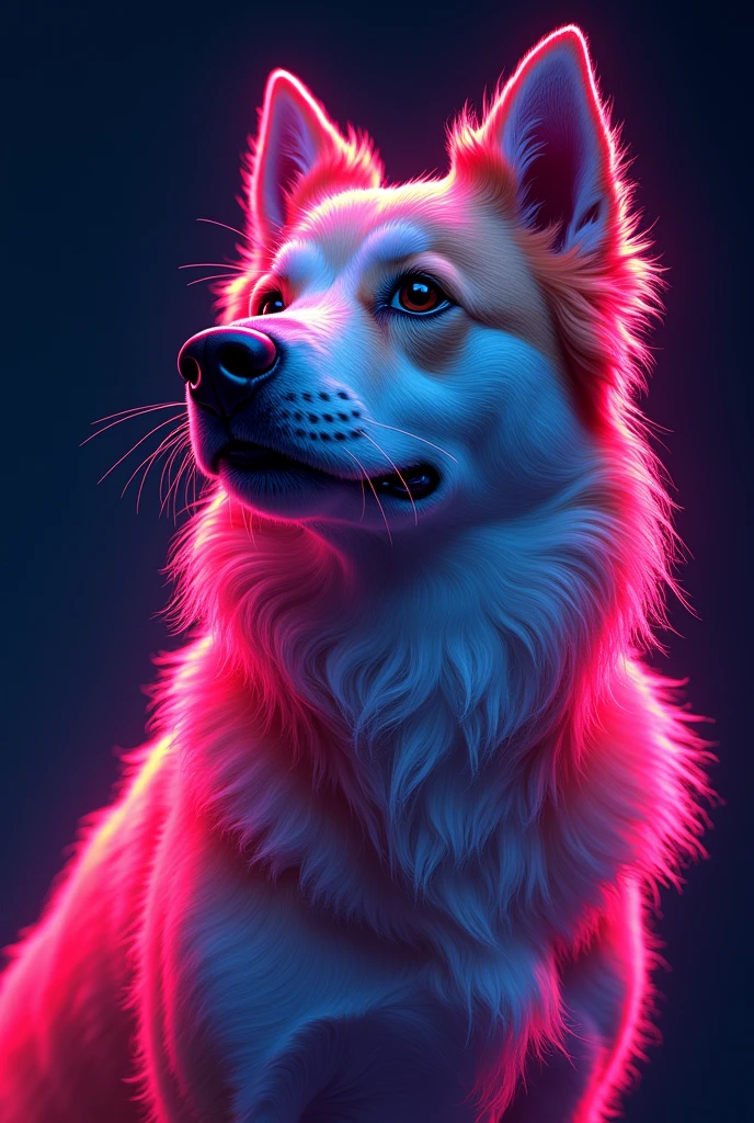 Fluorescent Color, 1 dog,Color fluorescence,  Upper Body, Shiny hair,  dark, Throw, Dynamic Angle, (((main part))), (((Better quality))), ((Extremely detailed)), (illustration), (Detail Light), ((Extremely beautiful)), dramatic_shadow, Light_track, reflection, Ultra-high resolution, laser