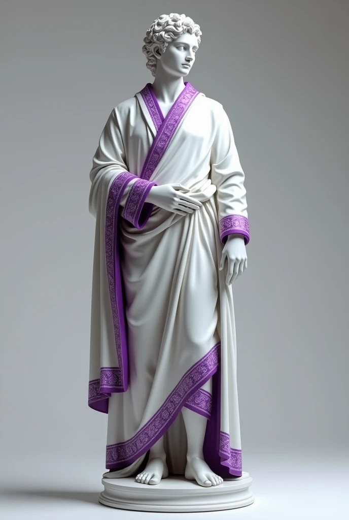Greek statue dressed in a DOCTOR'S COAT WITH PURPLE DETAILS