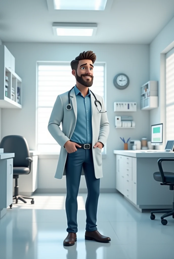 One man present in a doctor room 3d animation style attractive look HD