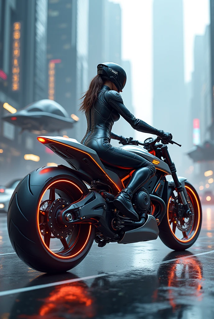 A futuristic super bike 🏍  with a girl 