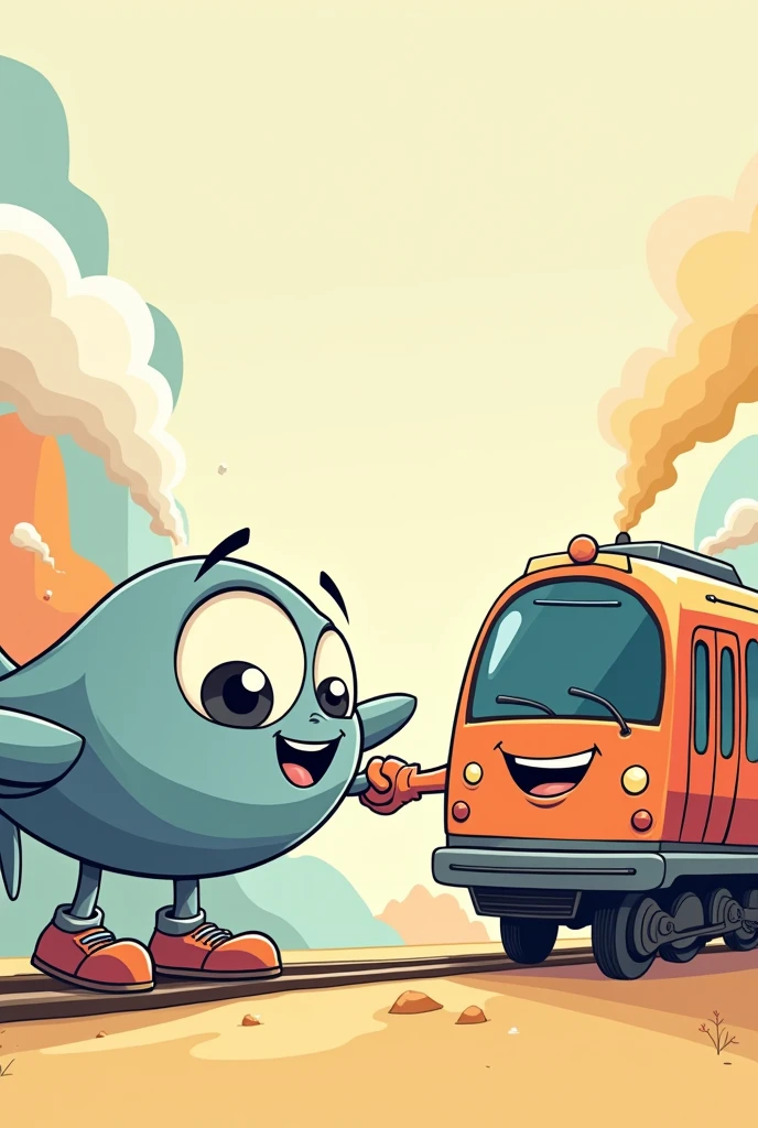 Cartoon anthropomorphic style of airplane and cartoon anthropomorphic style of subway car shaking hands