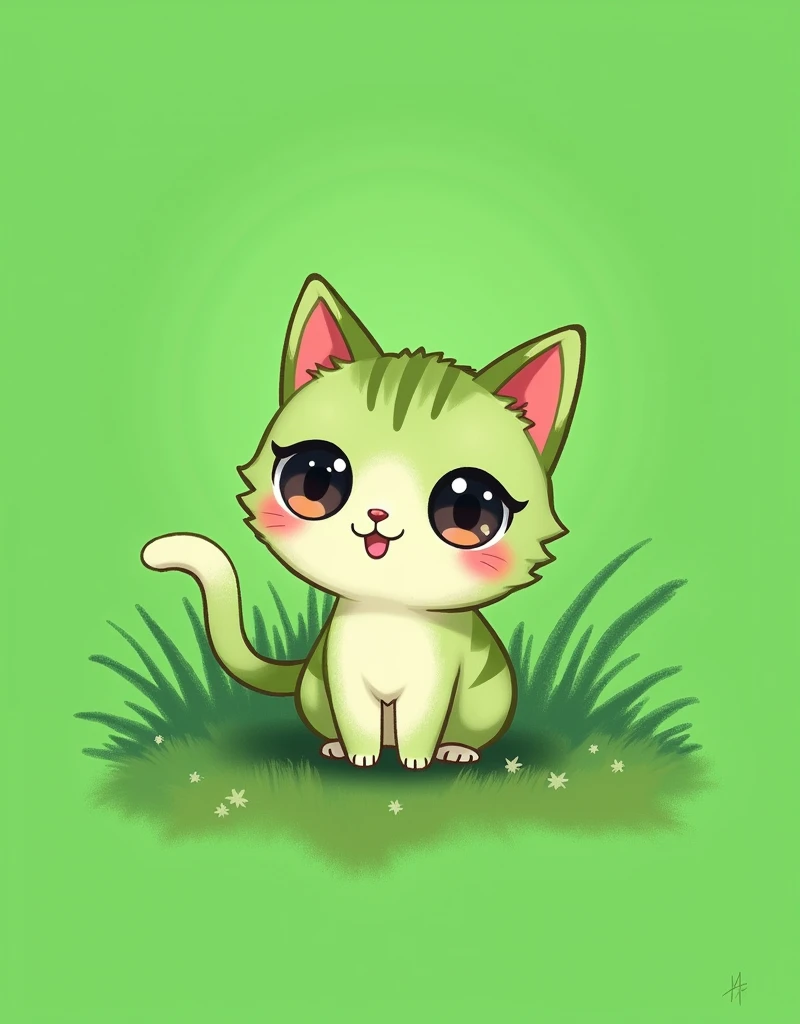 1cat,chibi,full body,green background