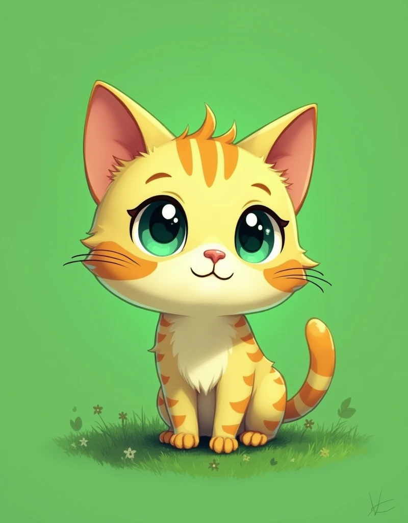 1cat,chibi,full body,green background