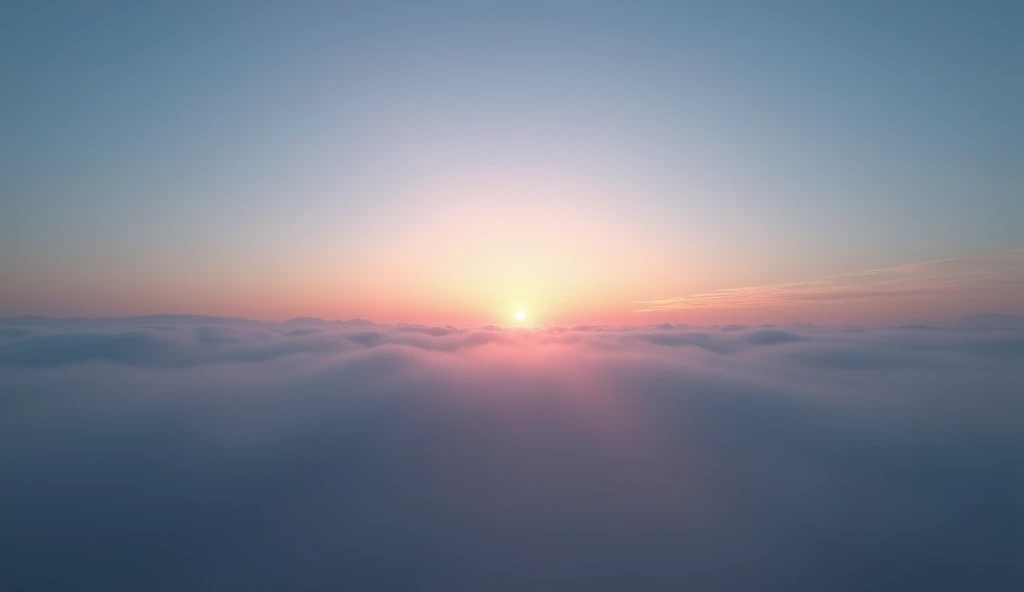 A highly realistic, high-contrast, 8K HD, detailed, hyper-detailed image of the sky at dawn, completely focused on the atmospheric beauty as the sun begins to rise. The scene is enveloped in a soft mist, with the first light of day piercing through, casting gentle rays across the sky. The mist creates a hazy, ethereal effect, diffusing the sunlight as it transitions from the deep blues of the night to the warm oranges and pinks of the morning. The sky dominates the image, with no other elements in focus, highlighting the serene and mystical quality of the early morning. The image is of the highest quality, with ultra-high resolution, RAW photo quality, and Unreal Engine rendering, capturing the delicate balance of light and fog as a new day dawns.