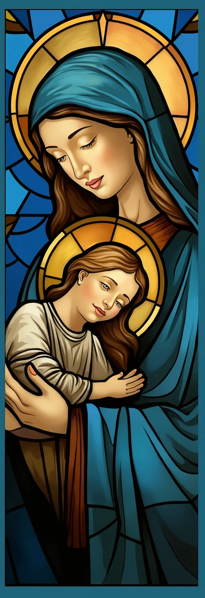 Drawing of a woman holding a child in her arms, Virgem Maria, Menino com Jesus, mami, queen of heaven, arte bonita, Pintura de Bonito, beautiful depiction, Retrato da Virgem Maria, catholic religious art, Rosen Maiden, Sagrado e belo, com um fundo azul, Boregov, A obra-prima de Guweiz, Arte sacra, Christian art, Pintura religiosa