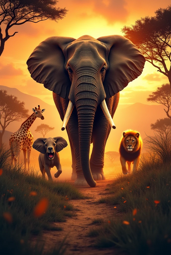 Africa: A fiery journey through a wildlife safari.