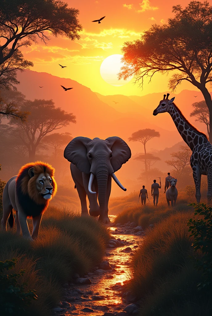 Africa: A fiery journey through a wildlife safari.