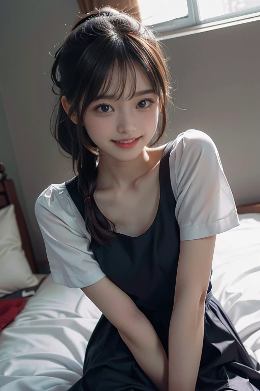 (shot from below:1.4),(1 slim high school girl,Summer uniform,who loves me,feminine,small breasts,Side_low_ponytail_hair,Side_bangs,symmetry eyes),BREAK,(loving me,kissing me:1.4),(opened mouth:1.7),(looking happy with me:1.6),(in my bed),BREAK,8k,realistic photo style,Photorealism, photorealistic, hyperrealistic,highest picture quality, high res, best quality,cinematic, intricate details,Ultra Fine details, real light and shadow,shot from movie, professional color grading,sharp focus, film grain,high dynamic range, allure, highest detailed skin texture