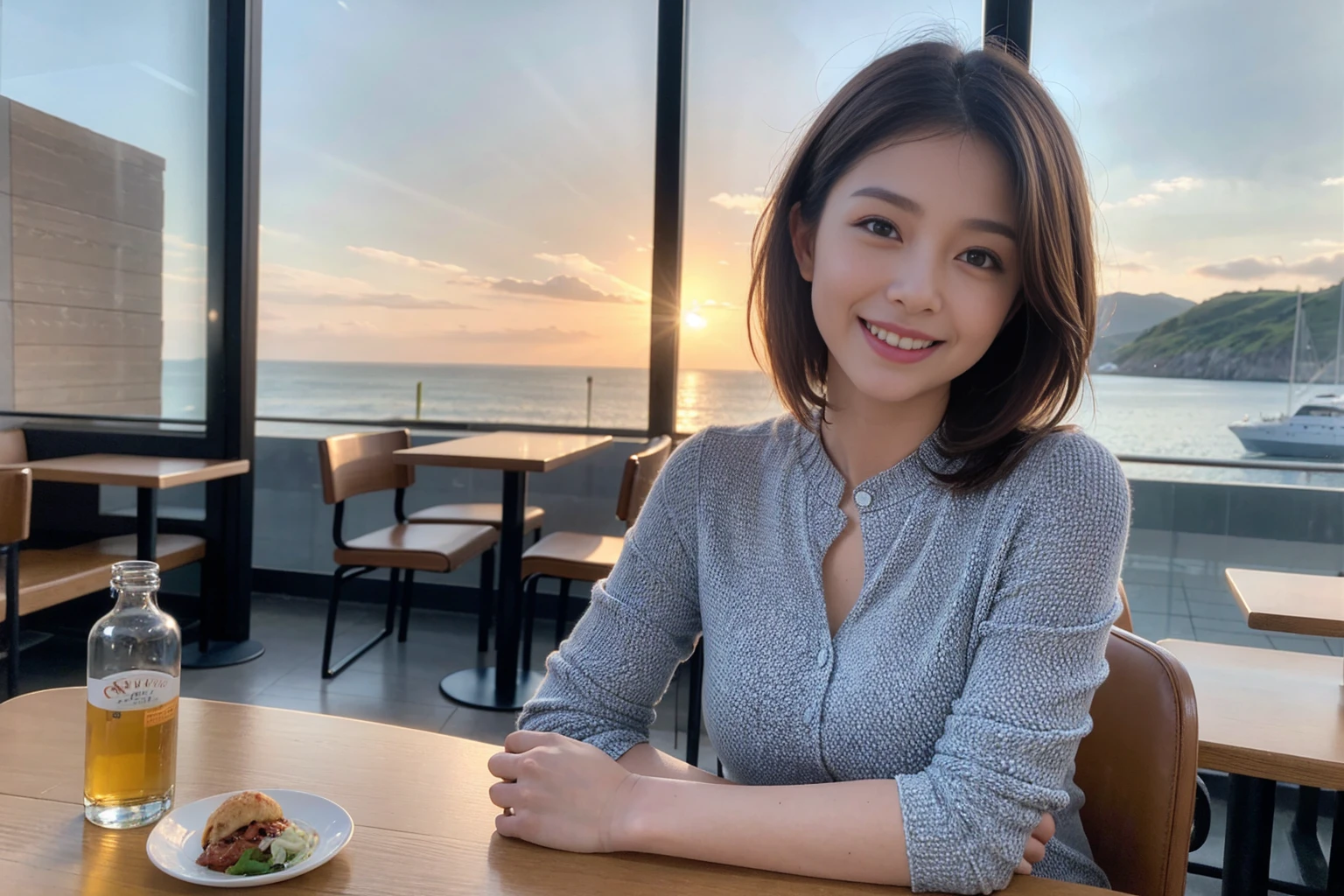 ((Highest quality、8k、masterpiece:1.3))、slimカップル、modelカップル、(Realistic, Intricate details:1.2), full-course dinner、Whiskey bottle and glass on table、Single Malt、scotch、Shot Glass、on the rocks、Scotland、Amazing view of the sunset sky and clouds、A bright smile、The wonderfulness of smile、 Beautiful Face, blue eyes, The light shines on your face, blush, short hair,Bright Face、 (Age 37), 3,Two beauties、Brown Hair、Shortcuts、Long sleeve shirt、dress、Beautiful woman 1, (slimな顔), (The body is slim), (Brown Hair), (Shortcuts), cheeks turn a little red,Attractive beauty、restaurant, In a prominent place (From the waist up) Nova Frog Style, actress, model, Upper Body, White wine, slim, smile, (smile: 1.15), Beautiful fine grain, Depth f/2,saturation, High Contrast, Strong light and shadow,Moist Body:1.5、3D texture、Delicate eyes、Brown Hair、The hair is very shiny、