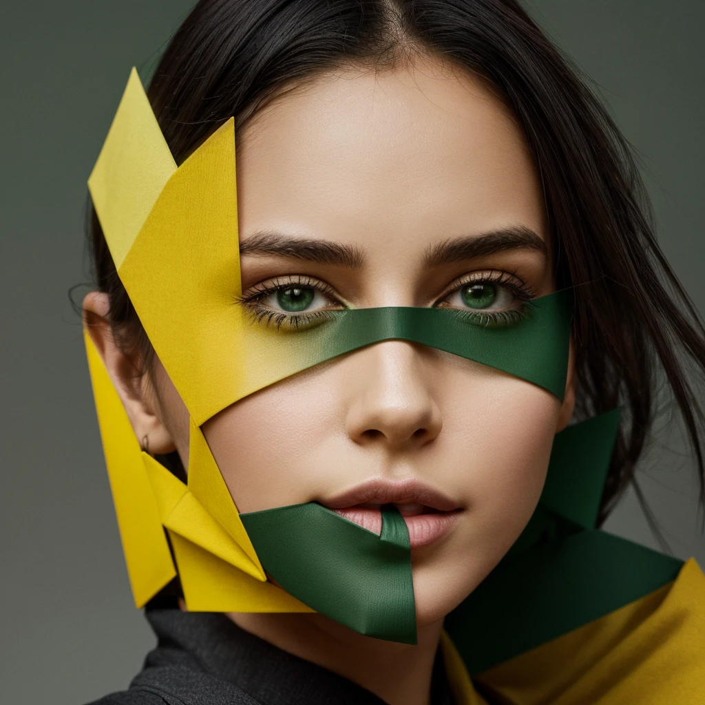 Abstract summer, minimal, vector, mix of natural and geometric, 2D, mostly using color code dark green and mustard palette, dark gray green, dark green mustard pastel color, using very little dark green warm colors with tonal combination With green and mustard color, the direction of face and look around, the face should be minimal and abstract, the face should not be realistic and photographic, particle face, the face should be geometric and abstract cubism. Style, different face styles, dark gray green