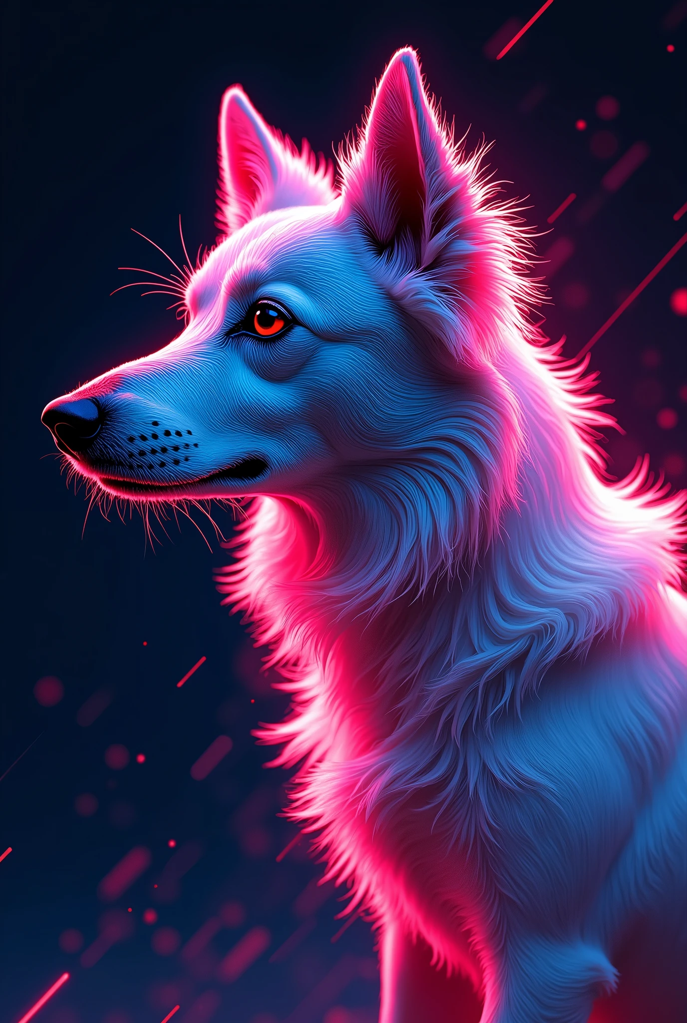 Fluorescent Color, 1 dog,Color fluorescence, Upper Body, Shiny hair, dark, Throw, Dynamic Angle, (((main part))), (((Better quality))), ((Extremely detailed)), (illustration), (Detail Light), ((Extremely beautiful)), dramatic_shadow, Light_track, reflection, Ultra-high resolution, laser