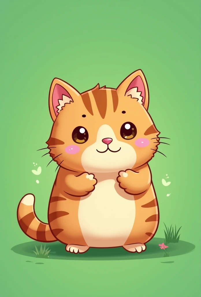 茶トラ猫,chibi,full body,green background