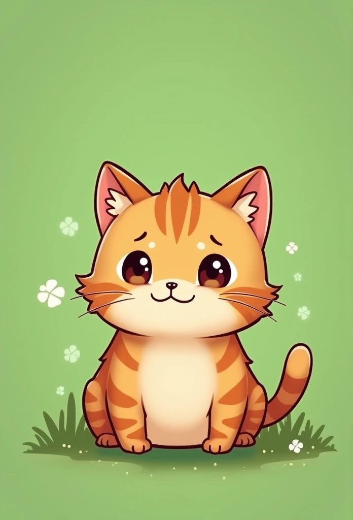 茶トラ猫,chibi,full body,green background