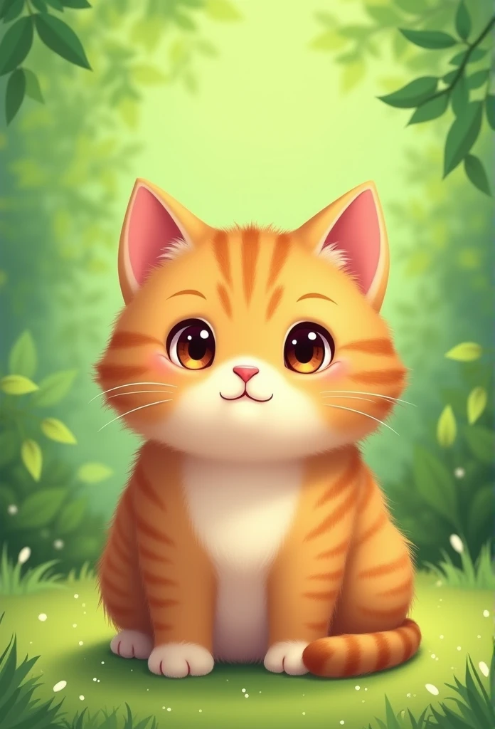 茶トラ猫,chibi,full body,green background