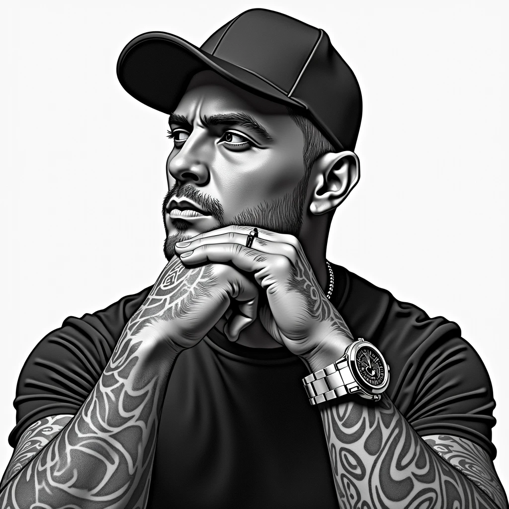 there is a man with a tattoo on his arm and a watch, photo style of shawn paul tan, tattoo style, tattooed man, inspired by Rudy Siswanto, dark but detailed digital art, realism artstyle, hyper realistic style, hyperrealism artstyle, detailed style, photorealistic artstyle, high quality portrait, realism art style, digital painting highly detailed