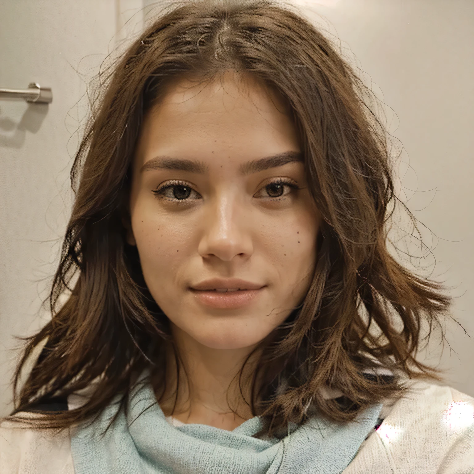 a close-up of'a woman with a striped top