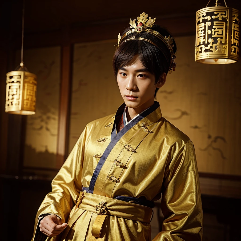 Xiao Zhan was dressed as an emperor of the Qing Dynasty, wearing a golden robe with a dragon pattern and a magnificent head accessory